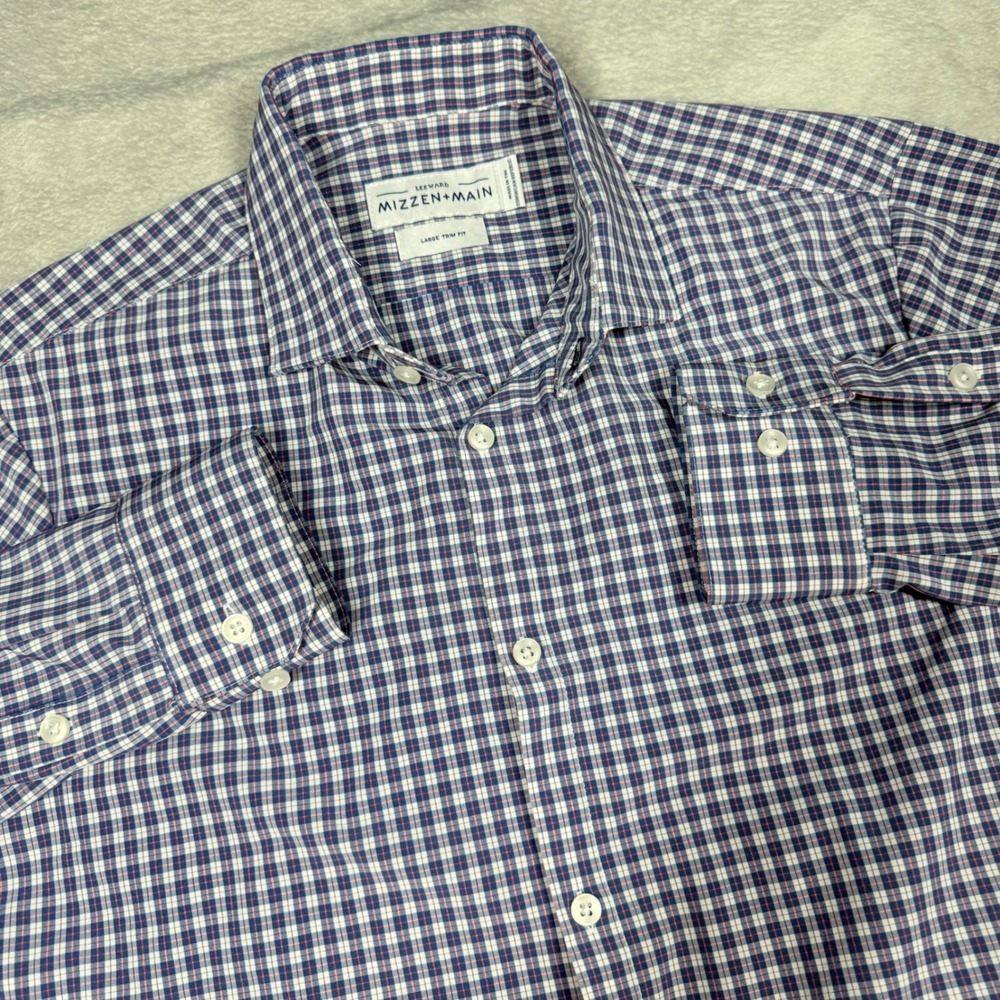 Mizzen+Main Leeward Mens Large Trim‎ Fit Blue Gingham Button Down Shirt